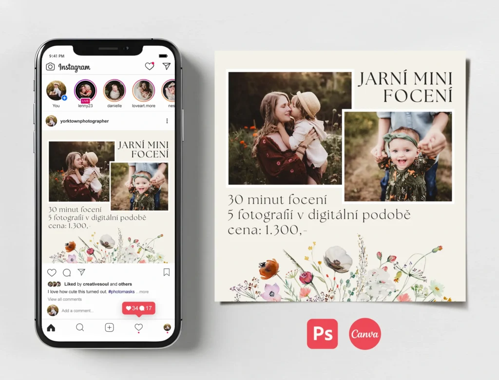 Jarní mini focení - šablona pro Instagram